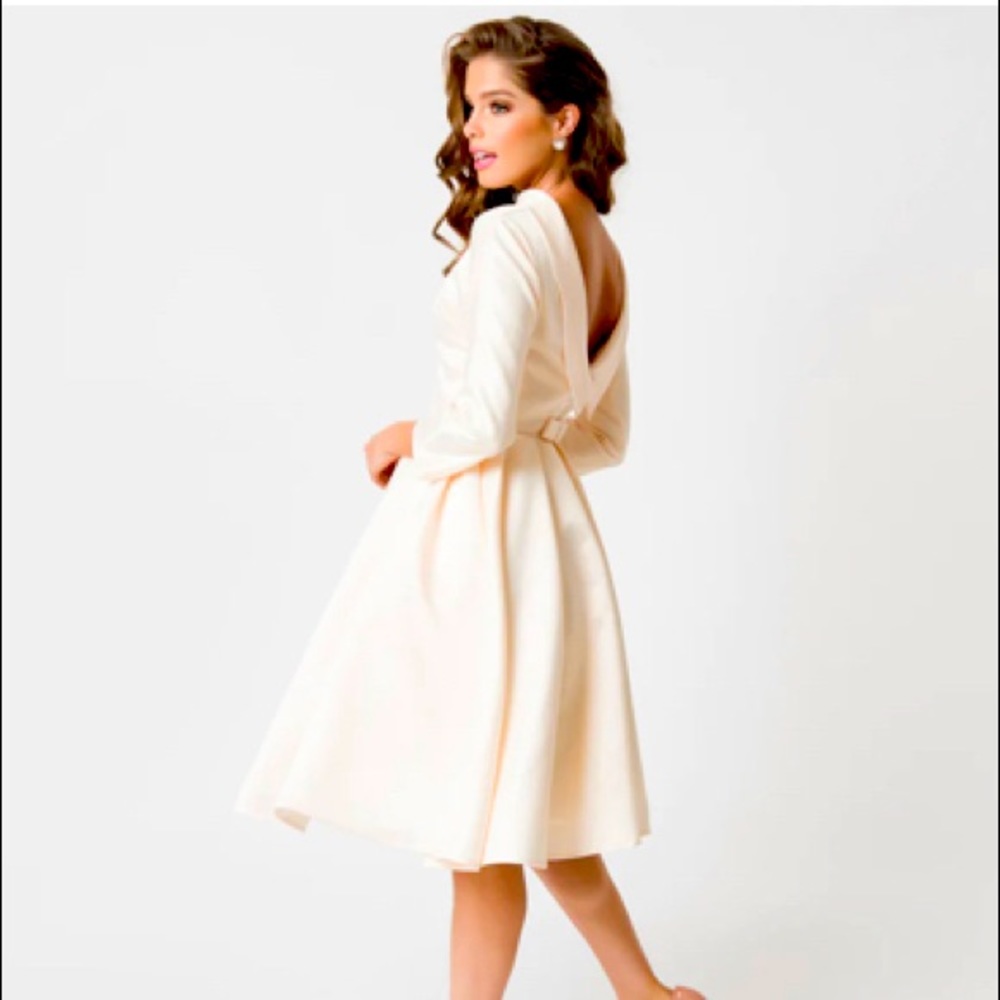 Unique Vintage Cream Satin Lana Bridal Dress1950s-style